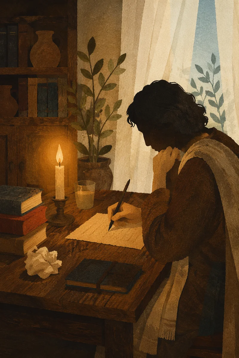 Candlelit Letter Writing at Vintage Desk