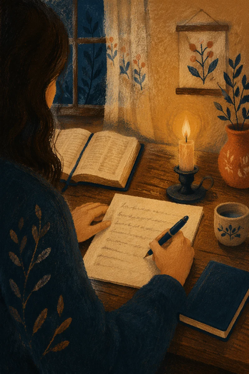 Candlelit Letter Writing in Quiet Study