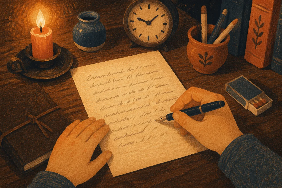 Candlelit Handwritten Letter on Vintage Desk