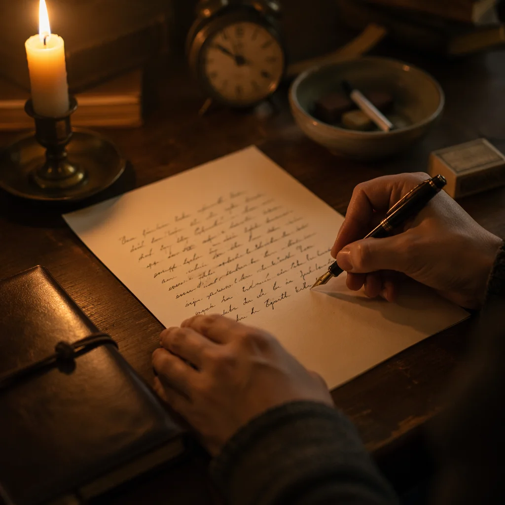 Handwritten Letter by Warm Candlelight
