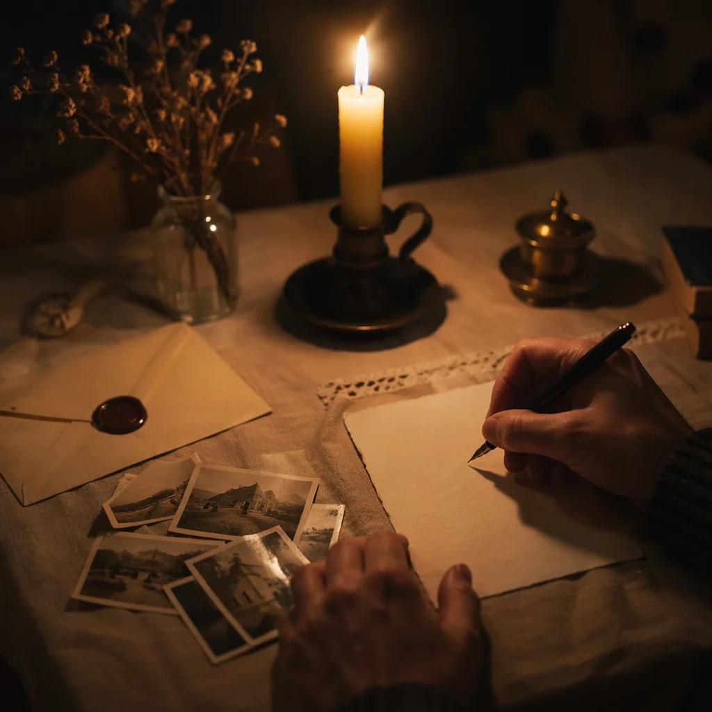Candlelit Letter Writing at a Quiet Desk
