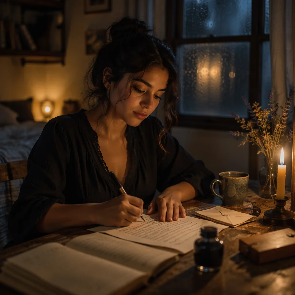 Woman Writing Letter by Candlelight