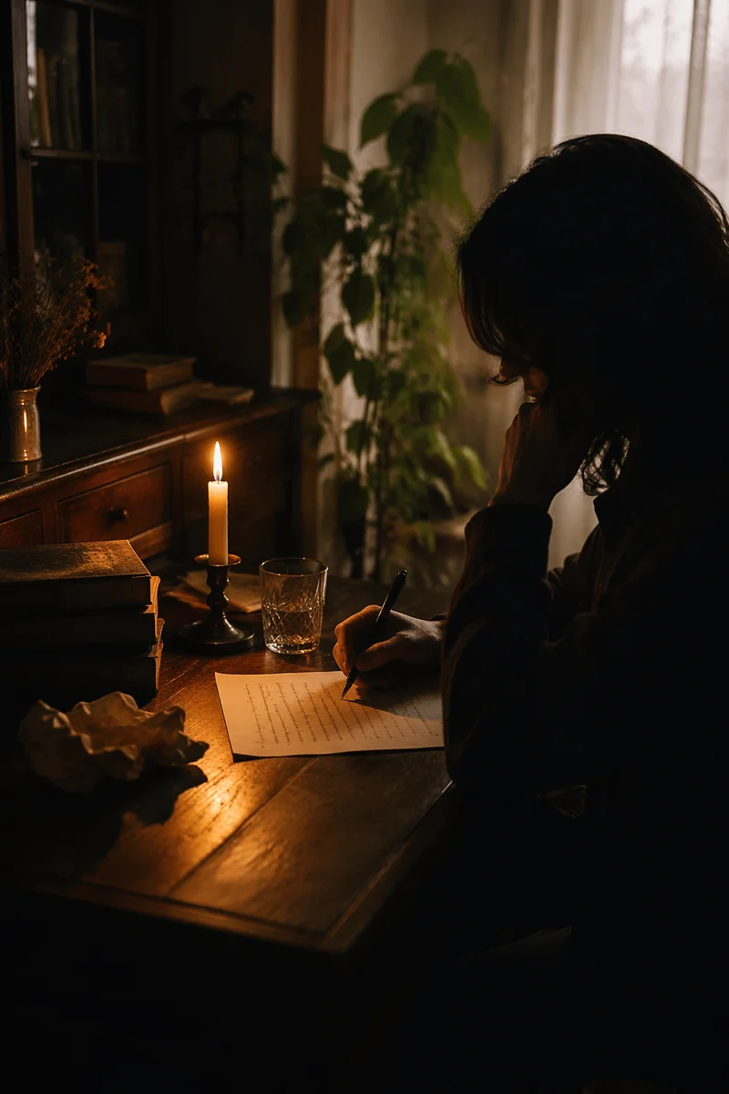 Candlelit Handwritten Letter at Vintage Desk