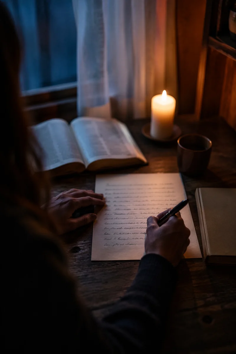 Writing a Prayerful Letter by Candlelight