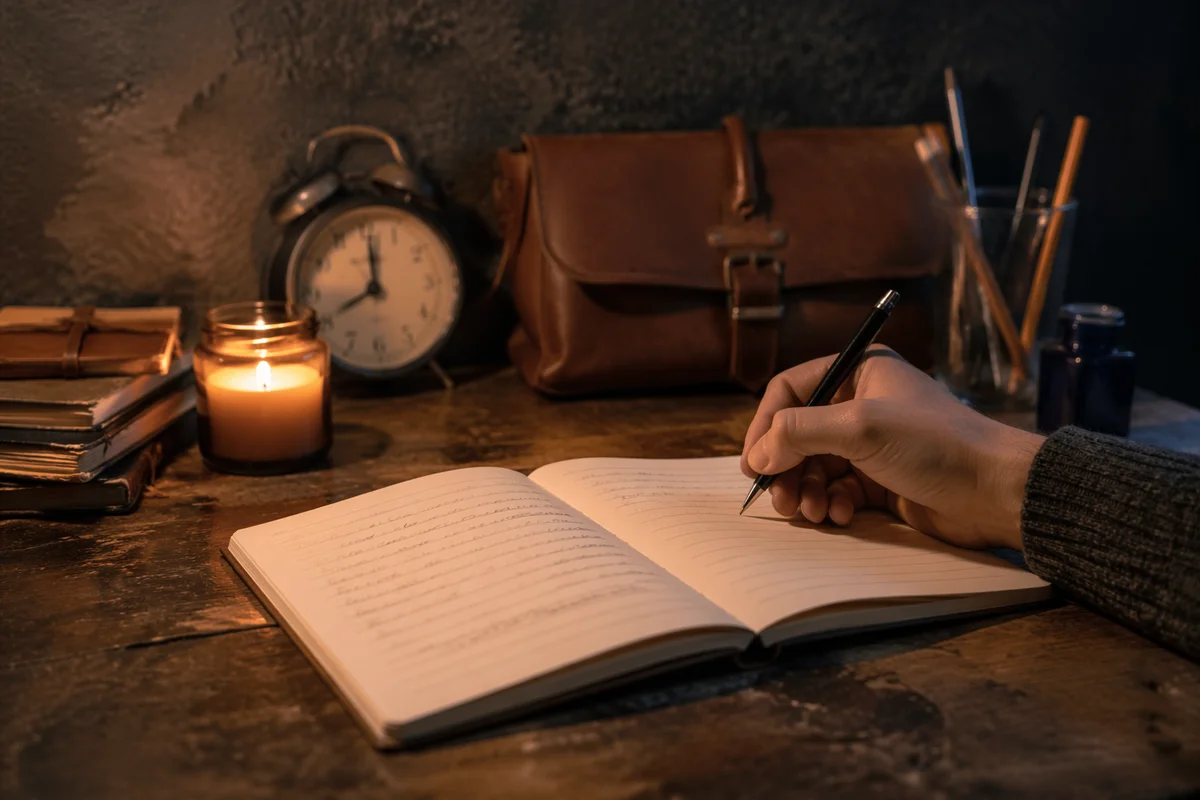 Candlelit Letter Writing at a Cozy Desk