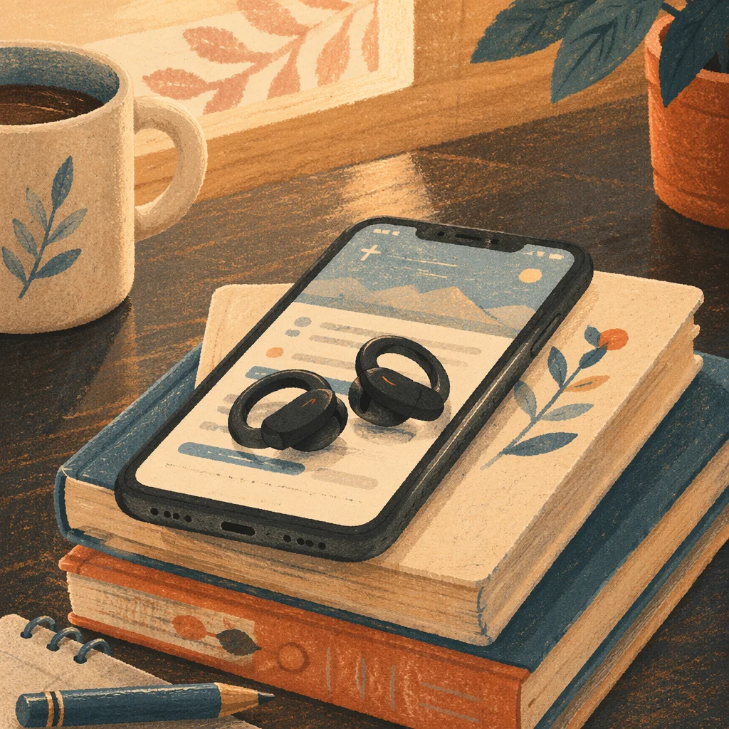 Morning Bible App Study With Earbuds