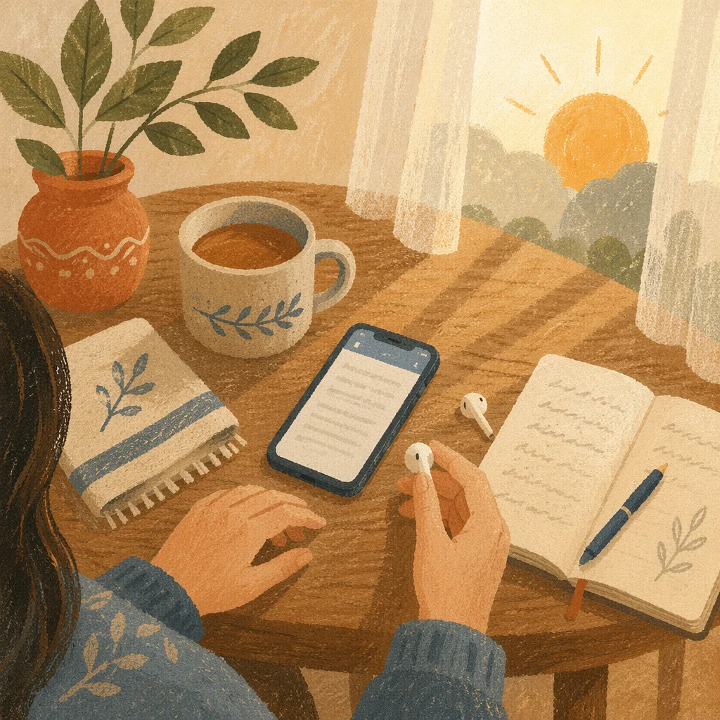 Morning Table with Phone and Earbuds