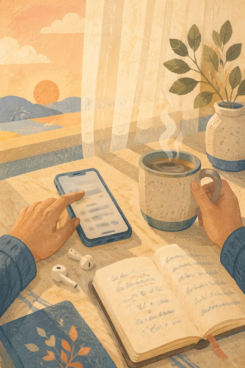 Quiet Morning Table with Phone and Mug