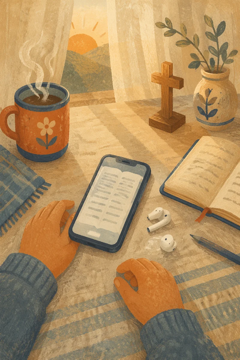 Morning Table with Phone and Earbuds