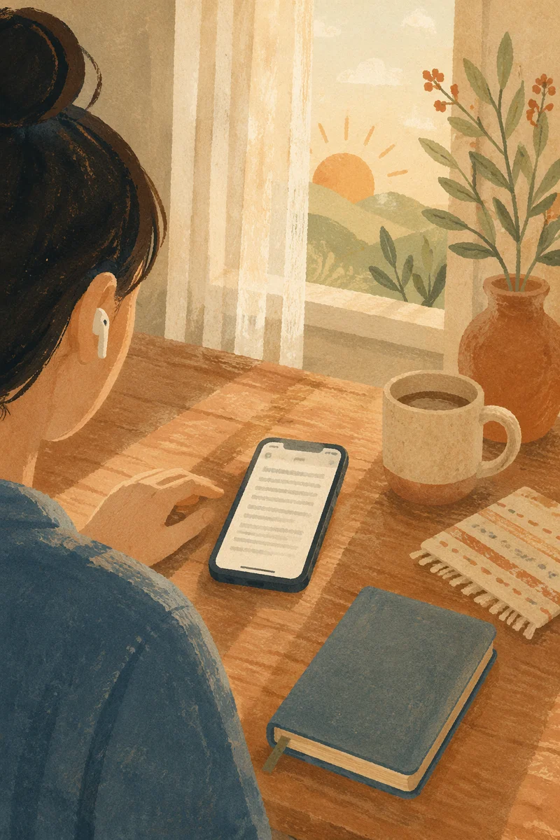 Smartphone Bible App on Kitchen Table