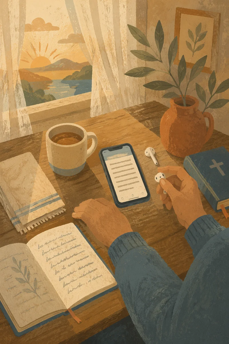 Morning Table with Phone and Earbuds