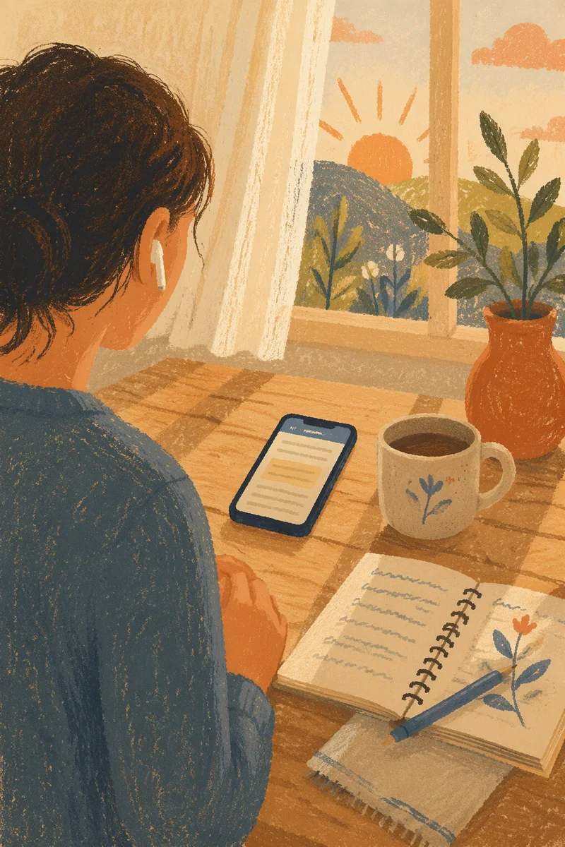 Quiet Morning Table with Phone and Earbuds
