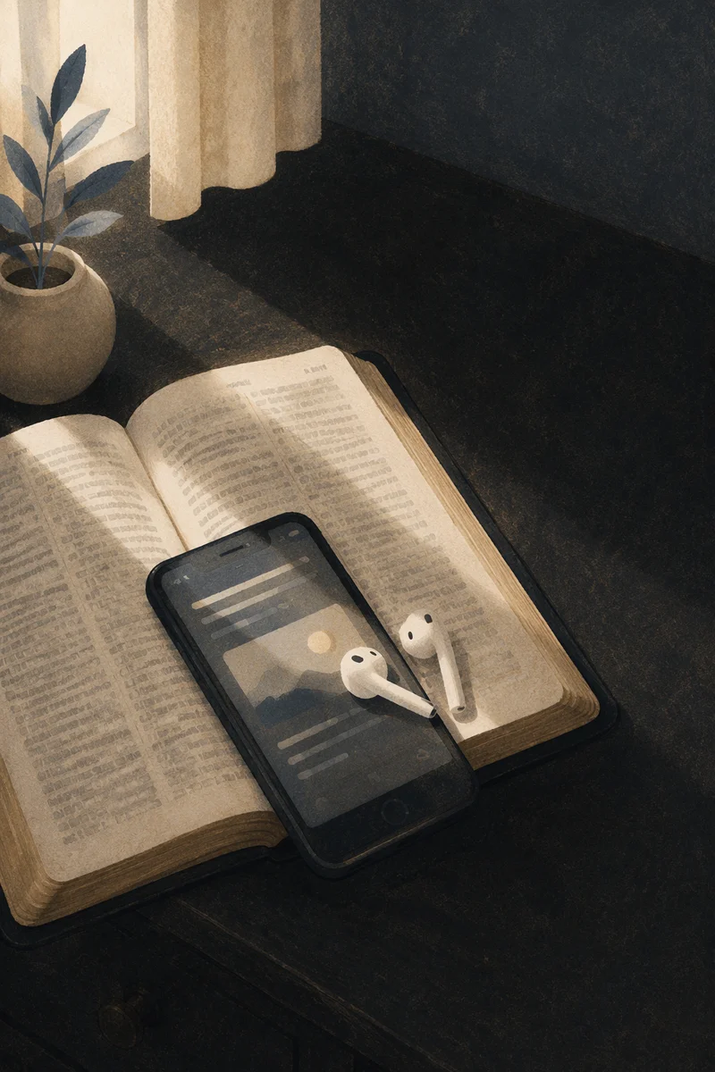 Morning Bible App and Earbuds Devotion