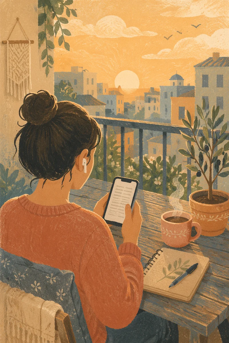 Morning Reading on Balcony with Smartphone