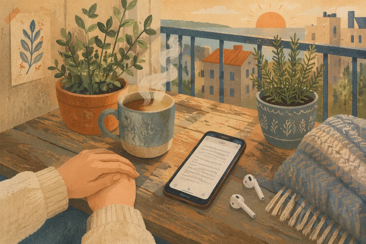 Morning Balcony Table with Phone and Mug