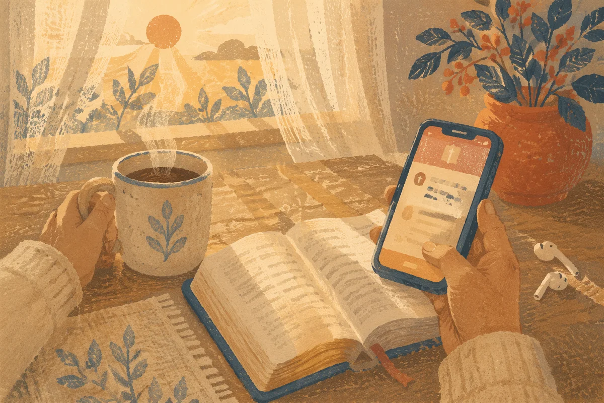 Quiet Morning Bible Reading at Table