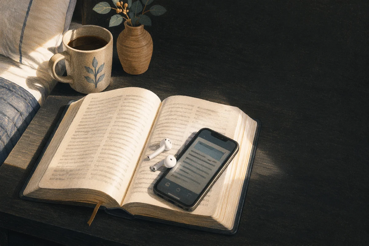 Morning Bible App and Earbuds Devotion