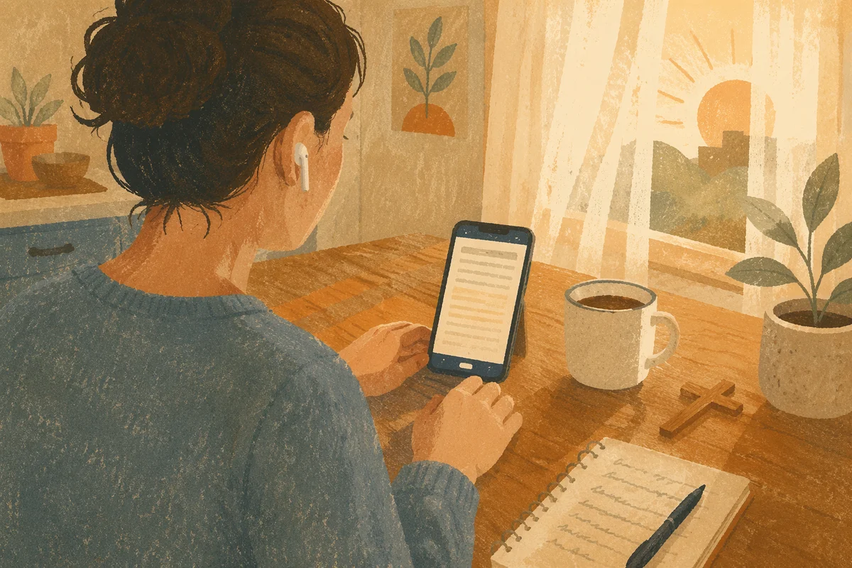 Morning Bible App Devotion with Earbuds