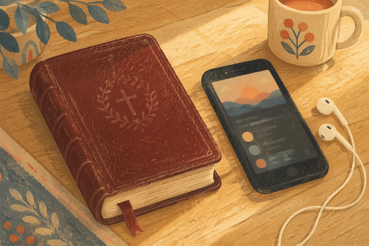 Morning Bible App Devotion with Earbuds