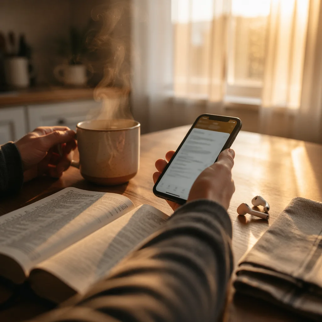 Quiet Morning Bible Reading at Table
