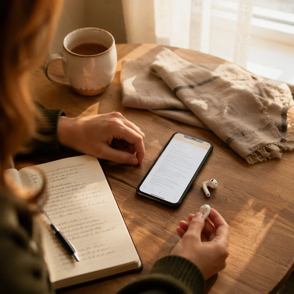 Morning Table with Phone and Earbuds