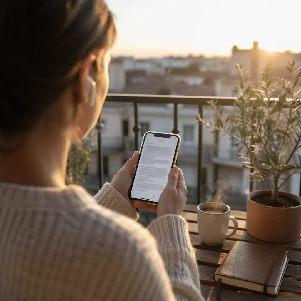 Morning Reading on Balcony with Smartphone