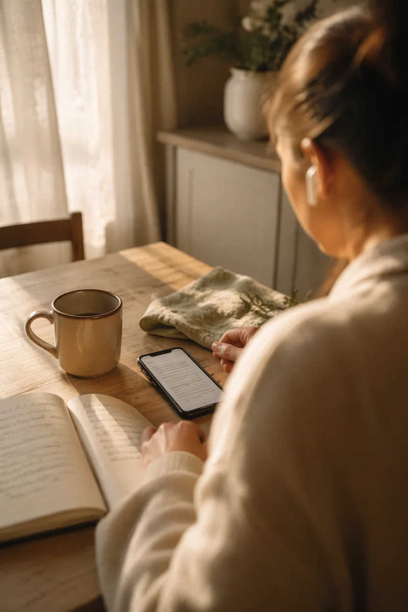 Quiet Morning Table with Phone and Earbuds