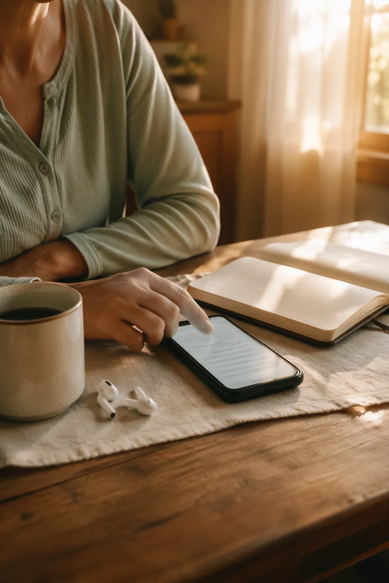 Morning Table Scene with Phone and Earbuds