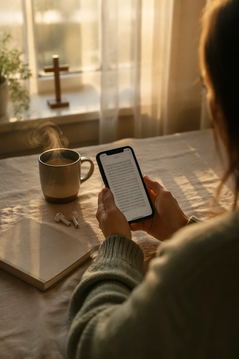 Morning Hands Holding Phone by Window