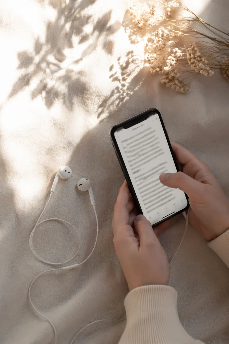 Morning Flat Lay with Phone and Earbuds