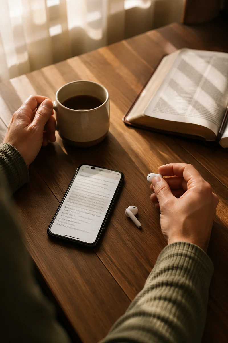 Morning Table with Phone and Earbuds