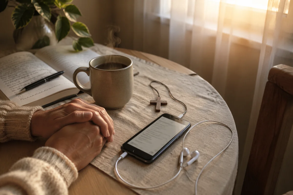 Morning Devotion with Bible App and Earbuds