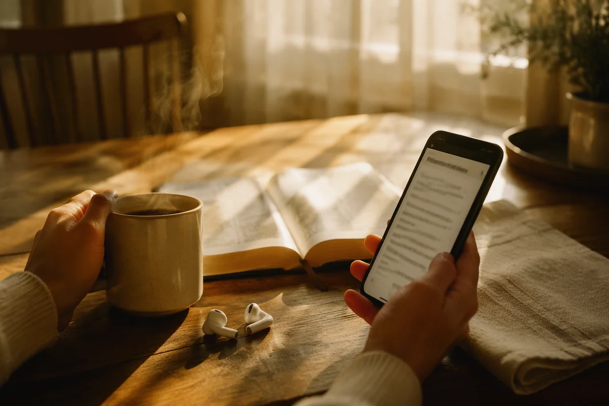 Morning Bible App on Kitchen Table