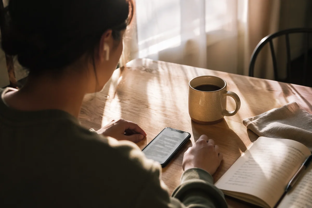 Quiet Morning Table with Phone and Earbuds