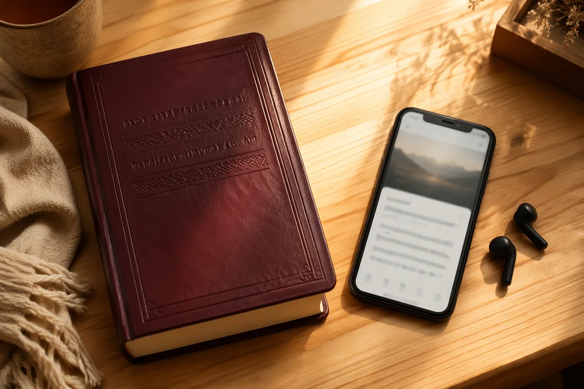 Morning Reading Setup on Wooden Table