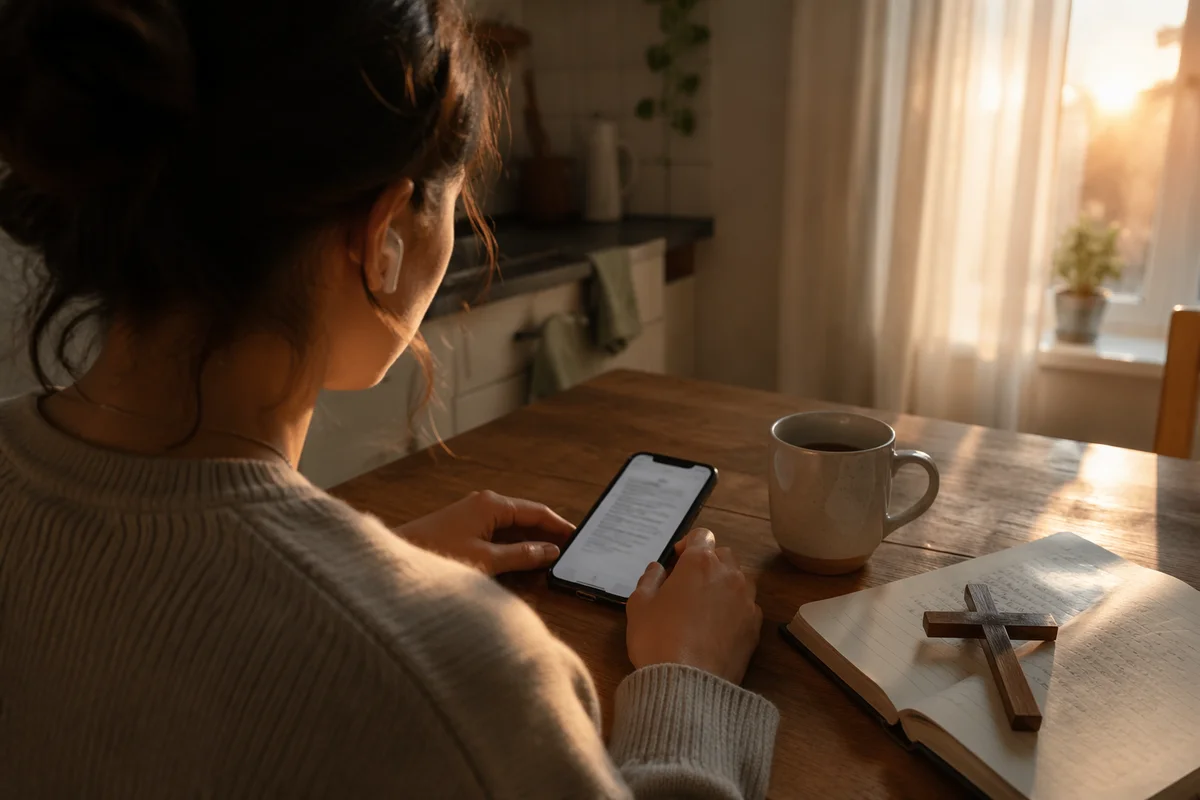 Morning Bible App Devotion with Earbuds