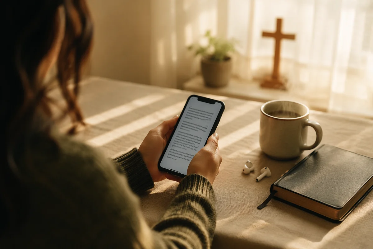 Morning Smartphone Reading on Kitchen Table