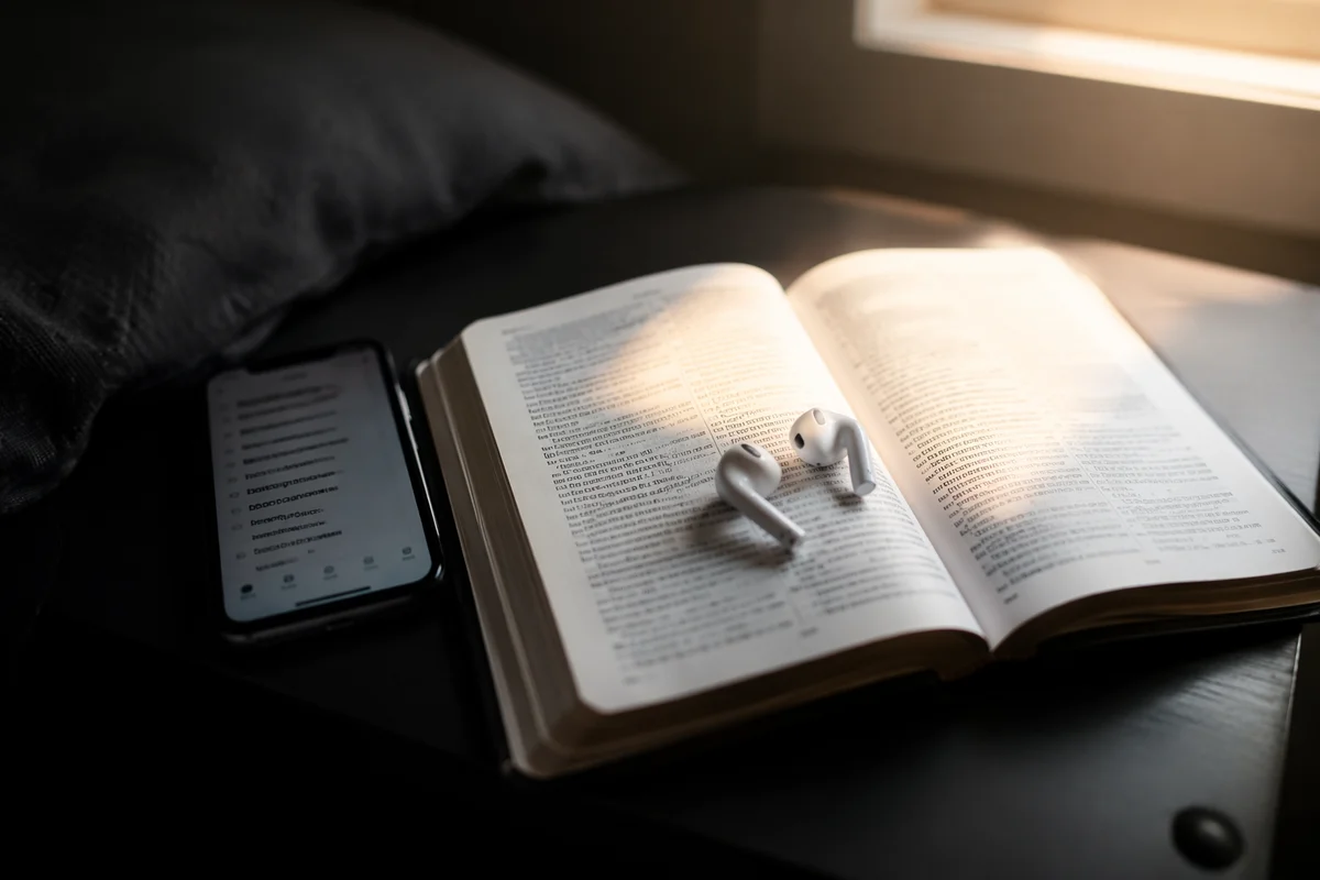 Morning Bible App Devotion with Earbuds