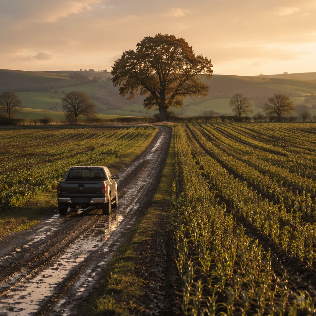 Pickup Truck on Autumn Farm Road