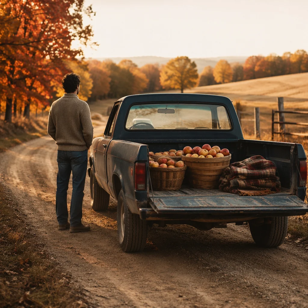 Autumn Pickup Truck on Rural Farm Road