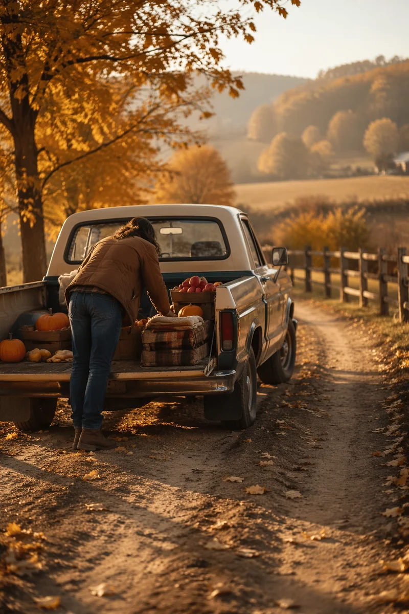 Vintage Pickup on Autumn Farm Road