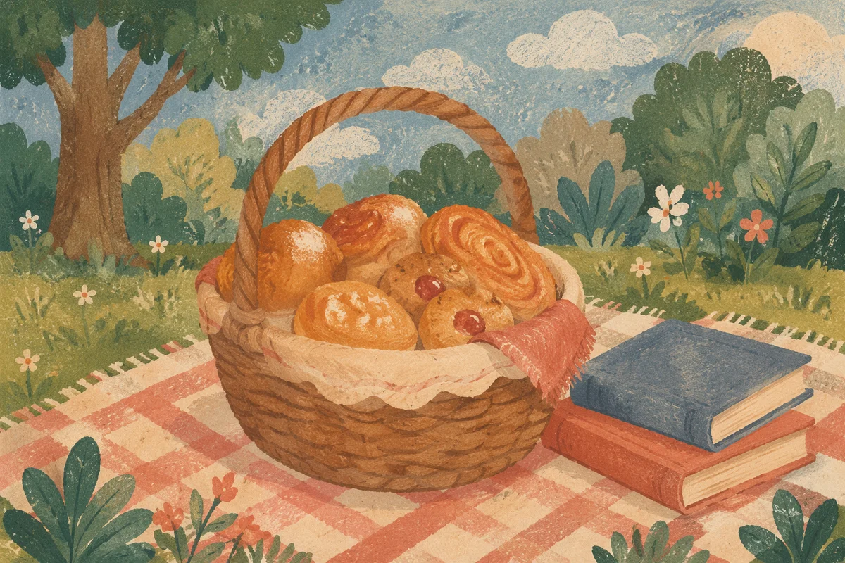 Cozy Park Picnic with Basket and Books