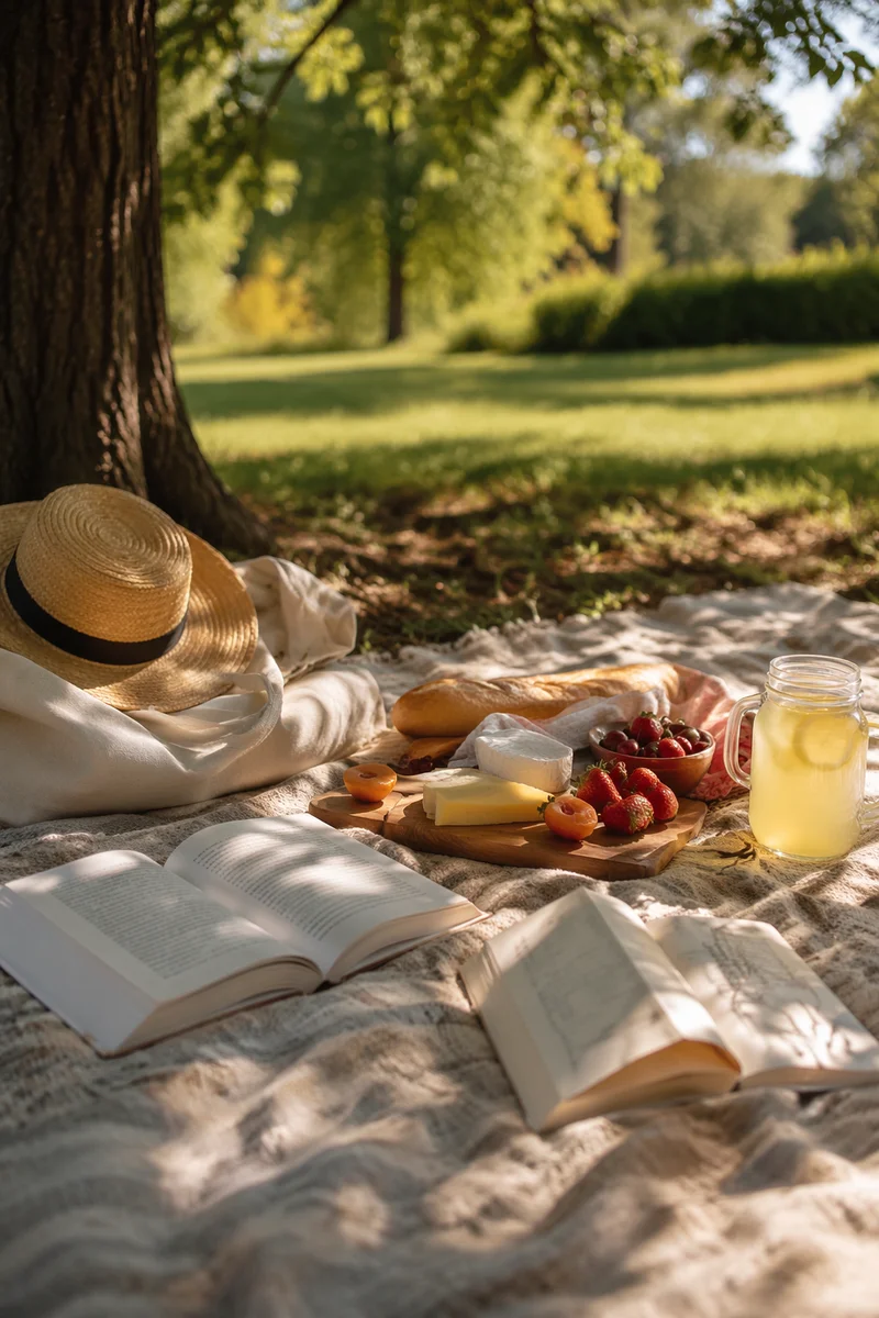 Peaceful Park Picnic with Books and Food