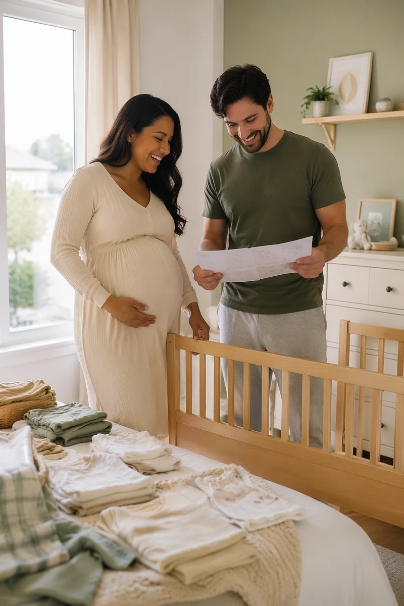 Expectant Couple Assembling Nursery Crib Together