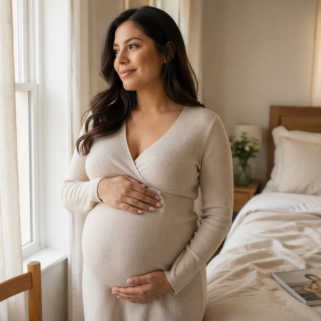 Pregnant Woman by Bedroom Window
