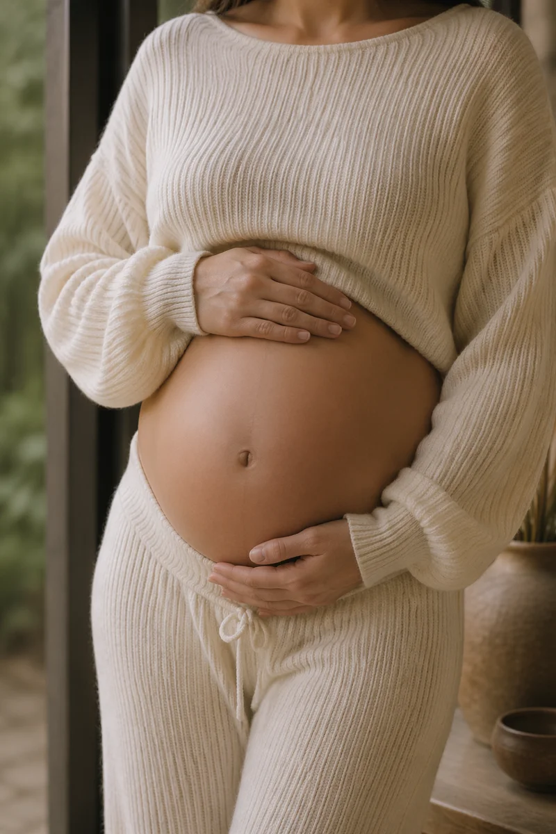 Pregnant Woman Cradling Belly in Soft Light