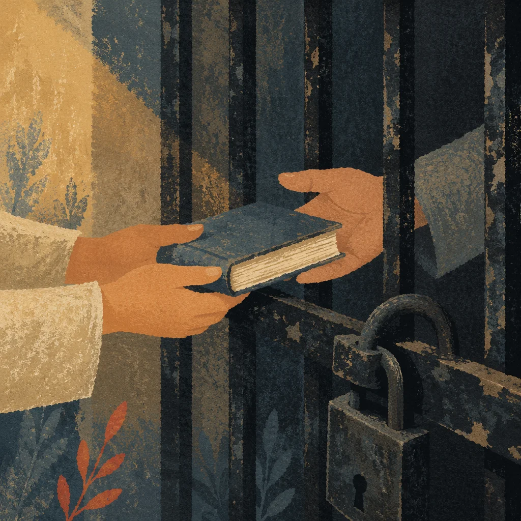 Hands Exchanging Bible Through Prison Bars