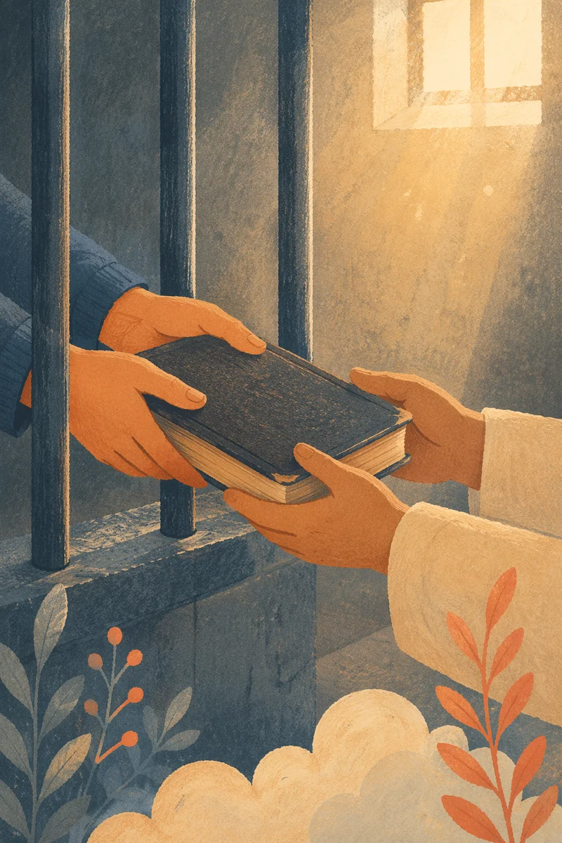 Hands Exchanging Bible Through Prison Bars