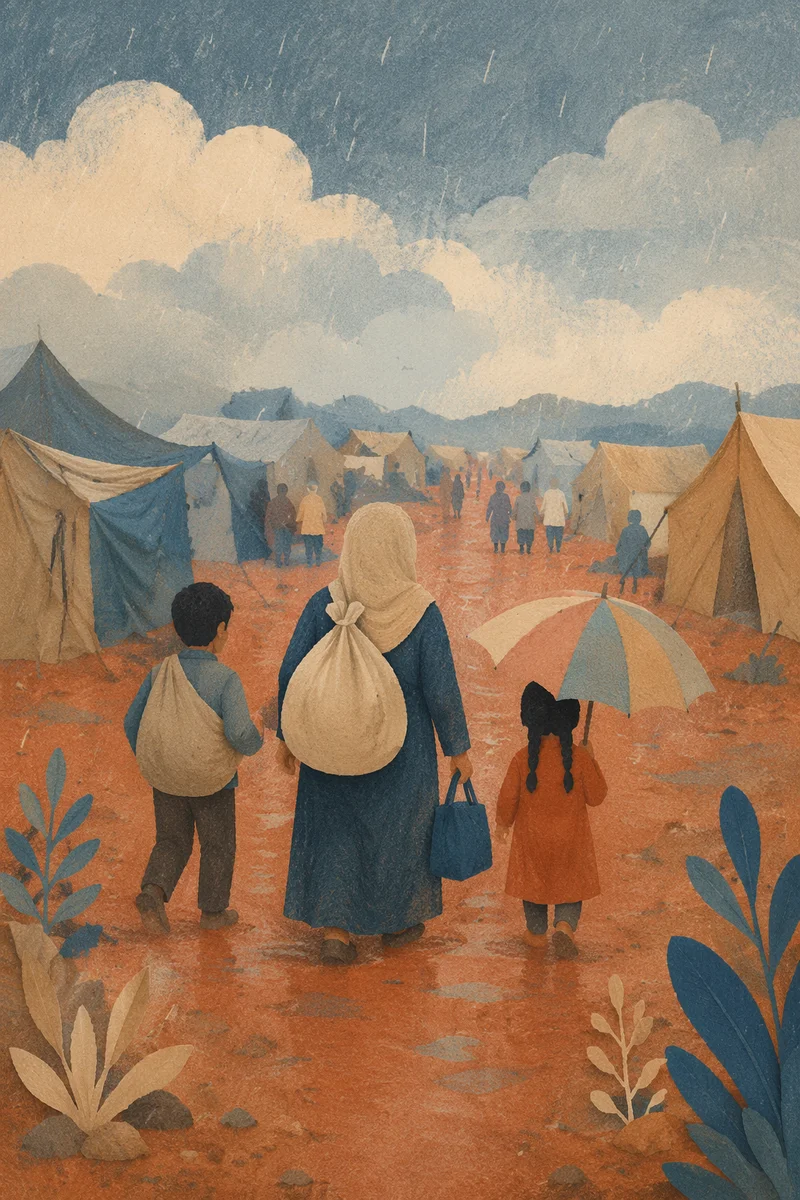Refugee Family on Dusty Road