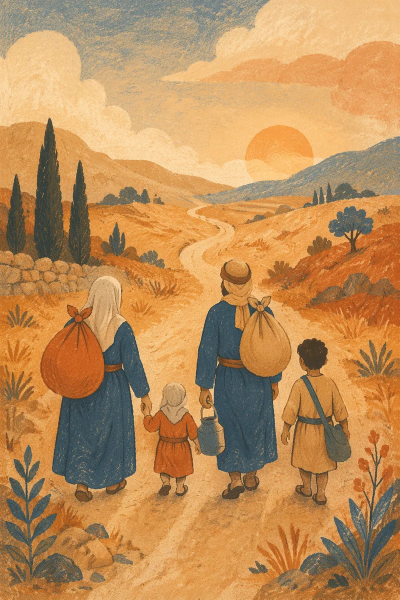 Refugee Family on Dusty Road